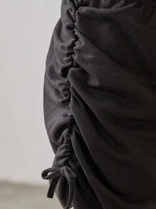 SHEIN Chicas Mono overol fruncido lateral sin camiseta - Negro - Ver 5