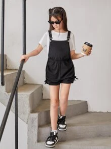 SHEIN Chicas Mono overol fruncido lateral sin camiseta - Negro - Ver 6