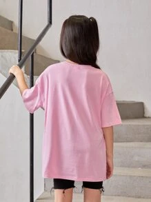 SHEIN Girls Car & Letter Graphic Drop Shoulder Tee - Baby Pink - View 2