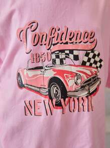 SHEIN Girls Car & Letter Graphic Drop Shoulder Tee - Baby Pink - View 6