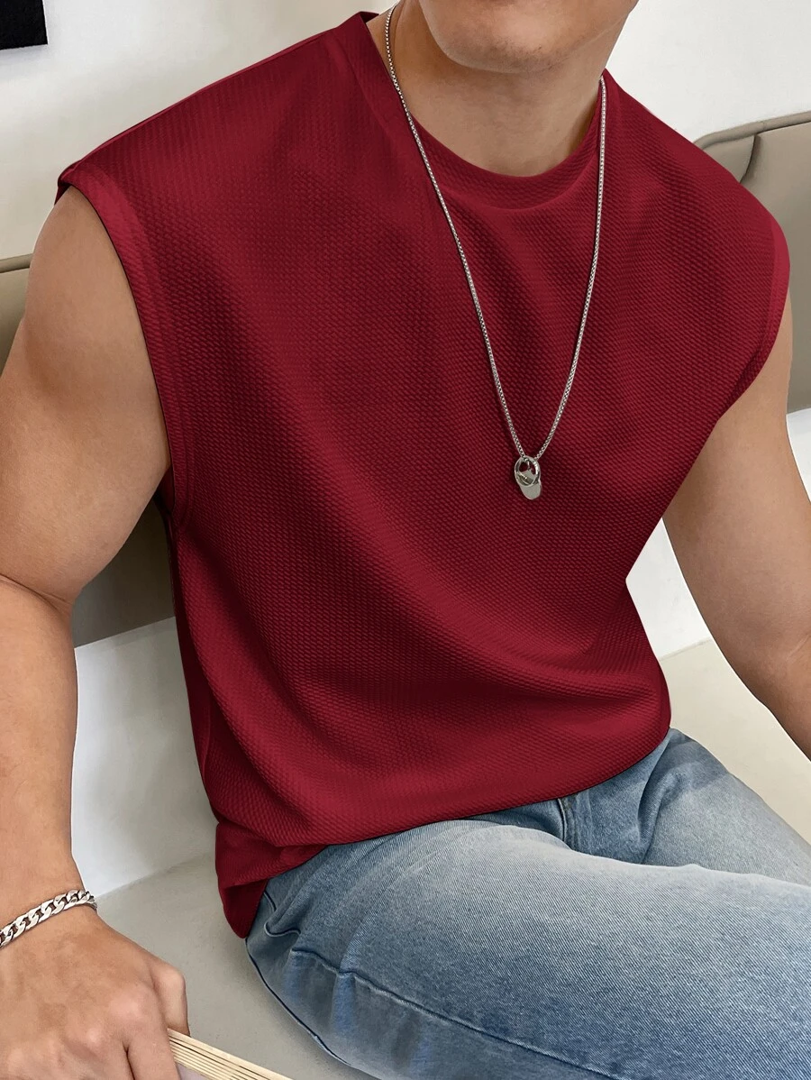 Manfinity VCAY Men Letter Patched Tank Top - Burgundy - View 1