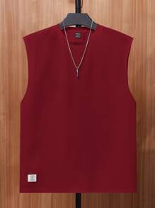 Manfinity VCAY Men Letter Patched Tank Top - Burgundy - View 2