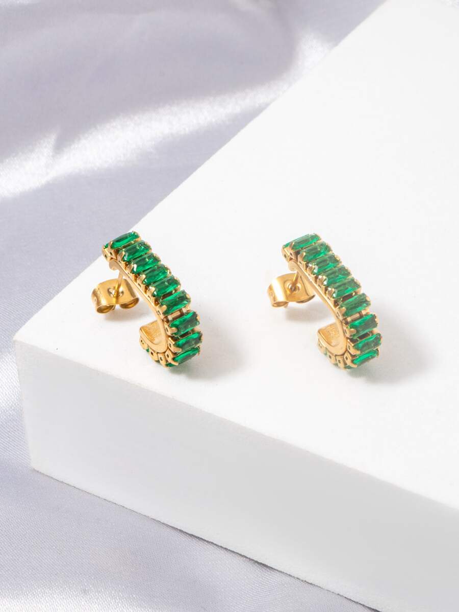 Rhinestone trang trí Cuff Hoop Bông tai - Vàng - Xem 1