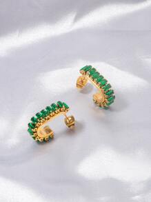 Rhinestone trang trí Cuff Hoop Bông tai - Vàng - Xem 2