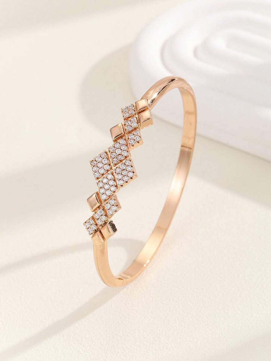 1pc Gold Elegant Rhombus Zirconia Bracelet, Gift For Women - Yellow Gold - View 1