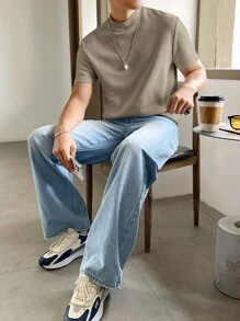 SWAVVY Men Solid Mock Neck Tee, Summer