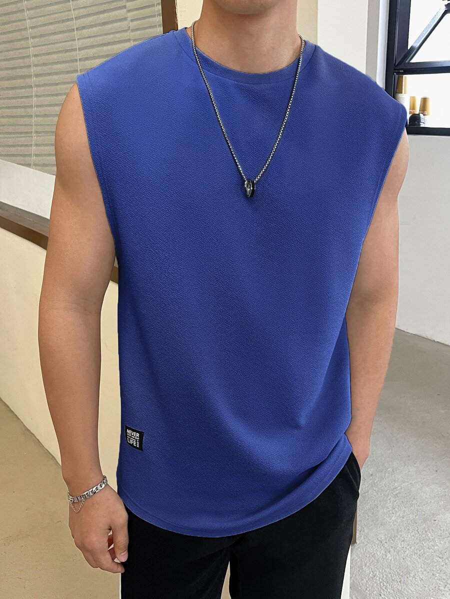 Manfinity VCAY Men Letter Patched Detail Tank Top - Blue - View 1