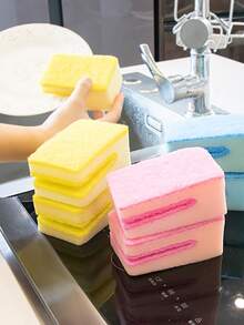 Esponja de limpieza de plástico de 1 pieza, estropajo moderno de Color aleatorio para el hogar - Multicolor - Ver 1