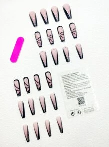 24 chiếc Long Coffin 3D Rhinestone Decor Fake Nail & 1pc Nail File & 1 sheet Tape - Nhiều màu - Xem 2