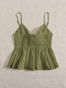 Soleia Top de tirantes con nudo delantero bajo con fruncido - Verde militar - Ver 2