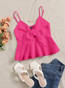 Soleia Tie Front Ruffle Hem Cami Top - Hot Pink - View 1
