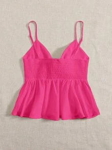 Soleia Tie Front Ruffle Hem Cami Top - Hot Pink - View 2