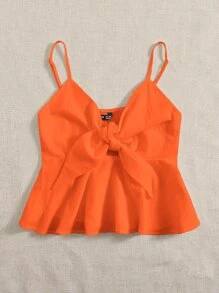 Soleia Knot Front Cami Top - Orange - View 3