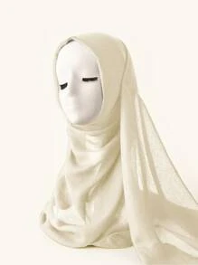 1 件纯色阿拉伯长围巾，适合清真寺用作头巾和防晒 - 杏色 - 查看 4