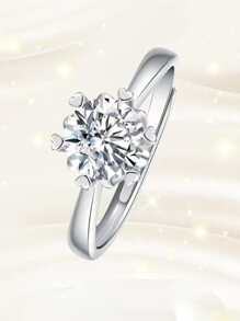 Ban nhạc cưới bằng bạc Moissanite Decor do phòng thí nghiệm tạo ra - Bạc - Xem 1