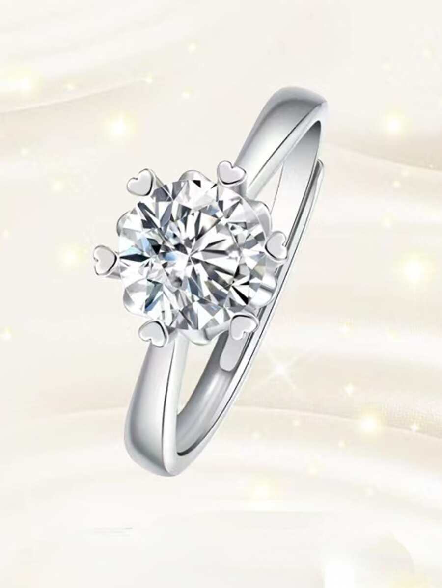 Ban nhạc cưới bằng bạc Moissanite Decor do phòng thí nghiệm tạo ra - Bạc - Xem 1