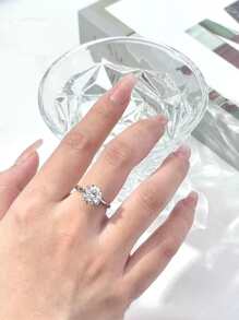 Ban nhạc cưới bằng bạc Moissanite Decor do phòng thí nghiệm tạo ra - Bạc - Xem 5