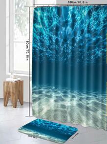 1pc Underwater Pattern Bath Rug Or 1pc Shower Curtain, Modern Polyester Toilet Mat For Bathroom - Multicolor - View 2