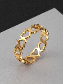 1pc Heart Design Ring, Stainless Steel Jewelry Valentines,Mom,Mother,Mother's Day,Gift - Gold - View 2