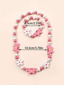 2pcs/set Children's Beaded Jewelry, Including One Colorful Necklace And One Rose Butterfly Necklace, Diy Bracelet (1pc Each)
