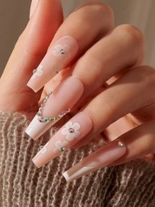 24 chiếc Quan tài dài Hình hoa lá Móng tay giả & 1 Tờ băng dính & 1 Dũa móng tay - Nhiều màu - Xem 1