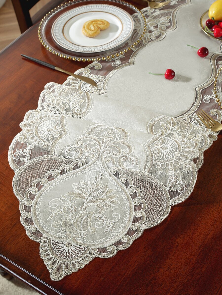 100% Polyester Fabric, 3D Embroidered Kitchen/Dining Table Runner, Table Mat, Decorative For Indoor, Outdoor, Party, Wedding, 1pc - Multicolor - View 1