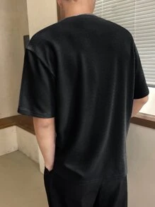 Manfinity VCAY Men Casual Versatile Solid Drop Shoulder Tee For Summer - Black - View 4