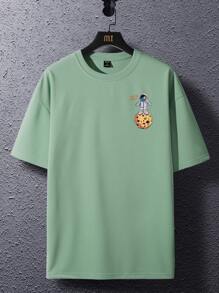 Claim Dot Loose Fit Men's Cartoon & Slogan Printed Drop Shoulder T-Shirt - Mint Green - View 3