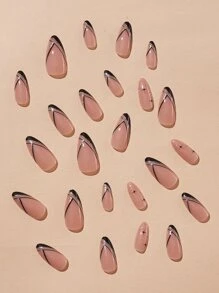 提升你風格帶24入組長款杏仁黑色金屬亮絲線假指甲和1入組指甲銼和1張膠帶 - 黑色 - 查看 2