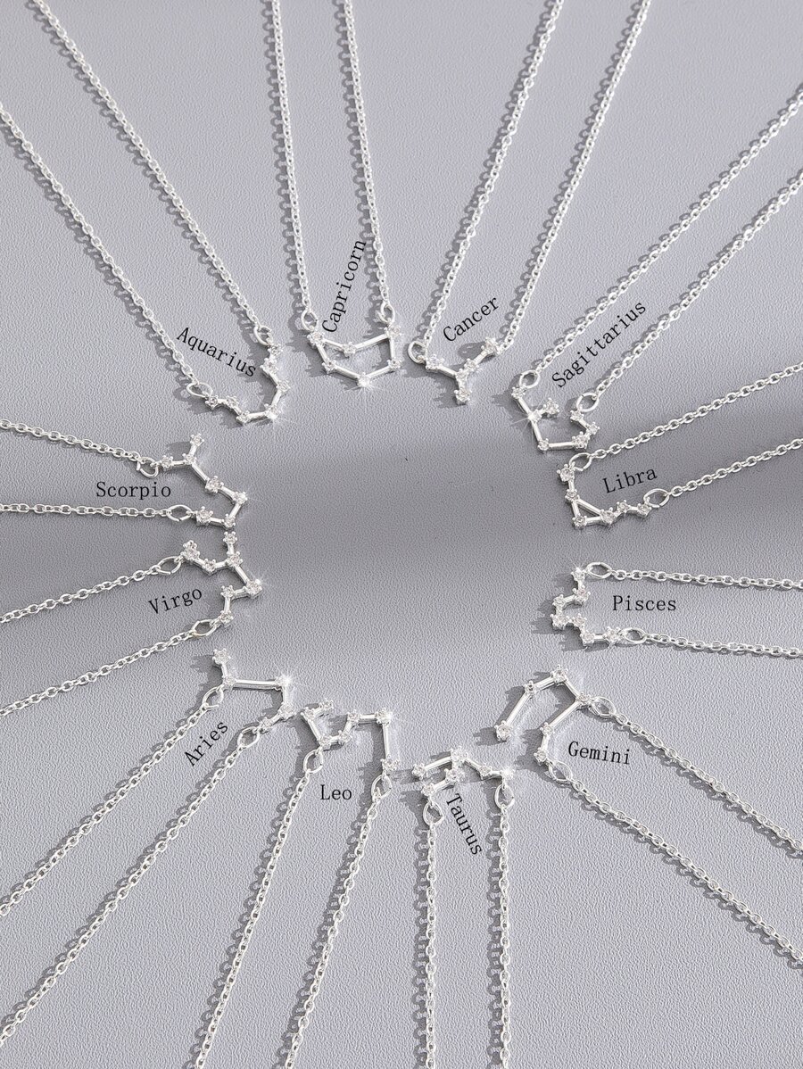 Vòng cổ trang trí 12 chòm sao đính đá Cubic Zirconia - Bạc - Xem 1