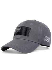 男士旗繡復古棒球帽 - 深灰色 - 查看 1