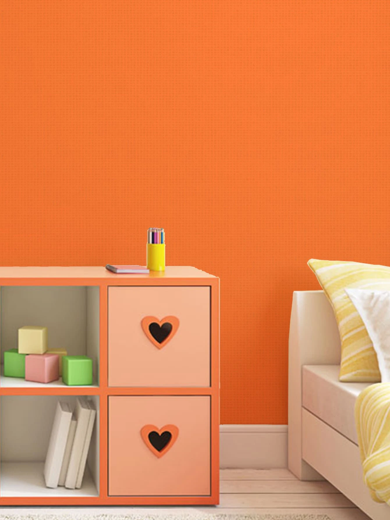 1pc PVC Wall Paper, Minimalist Orange Wall Adhesive Roll For Home - Orange - View 1