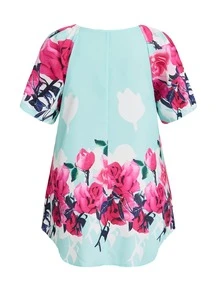 SHEIN Clasi Plus Floral Print Tie Front Curved Hem Blouse - Multicolor - View 2