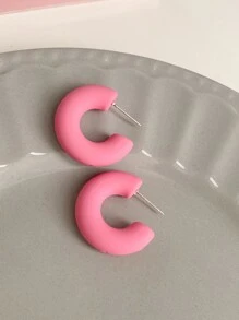 極簡開口耳環 - 藕粉色 - 查看 2