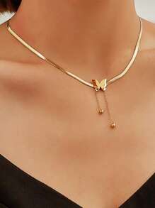 蝴蝶裝飾項鍊 - 金黃色 - 查看 1