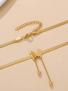 蝴蝶裝飾項鍊 - 金黃色 - 查看 2