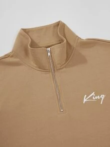 Manfinity Homme Men Letter Graphic Mock Neck Sweatshirt - Khaki - View 4