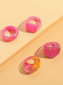 4入組愛心裝飾戒指 - 彩色 - 查看 2