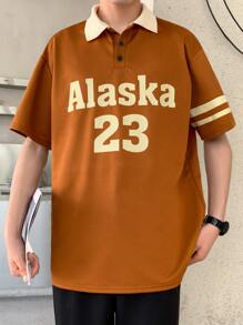 Manfinity Men Letter Graphic Contrast Collar Polo Shirt - Rust Brown - View 1