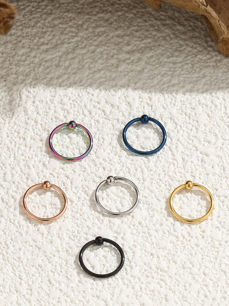 6pcs/set Funky Stainless Steel Bead Decor Nose Ring For Women For Daily Decoration - Multicolor - View 1