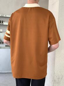 Manfinity Men Letter Graphic Contrast Collar Polo Shirt - Rust Brown - View 2