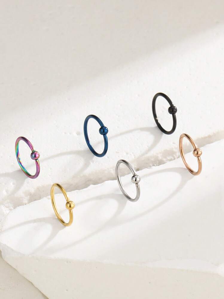 6pcs/set Funky Stainless Steel Bead Decor Nose Ring For Women For Daily Decoration - Multicolor - View 2