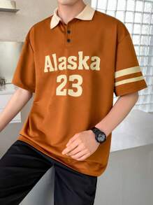 Manfinity Men Letter Graphic Contrast Collar Polo Shirt - Rust Brown - View 4