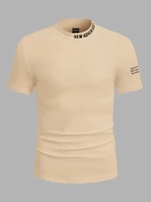 GENTILAND Men Slogan Graphic Mock Neck Tee - Apricot - View 1