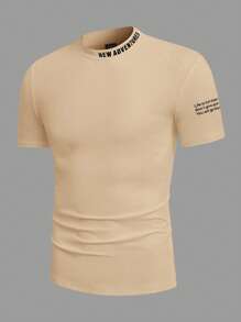 GENTILAND Men Slogan Graphic Mock Neck Tee - Apricot - View 3