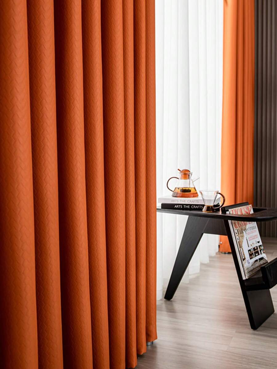 1pc Orange Curtain, Modern Polyester Blackout Curtain For Living Room - Orange - View 1