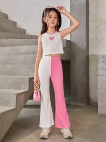 SHEIN Bộ hai mảnh Gái Thêu Gân đan Khối Màu Tim Giải trí - Nhiều màu - Xem 2