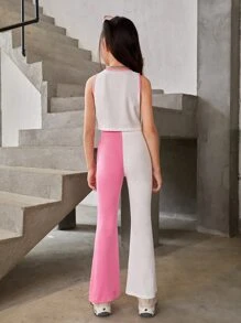 SHEIN Bộ hai mảnh Gái Thêu Gân đan Khối Màu Tim Giải trí - Nhiều màu - Xem 3