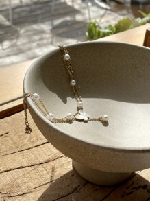 DAZY 1入流行蝴蝶&仿珍珠裝飾腳鏈,適用於女性日常裝飾