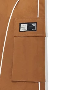 Manfinity EMRG 男士字母補丁細節拼接滾邊側翻蓋口袋工裝褲 - 駝色 - 查看 5